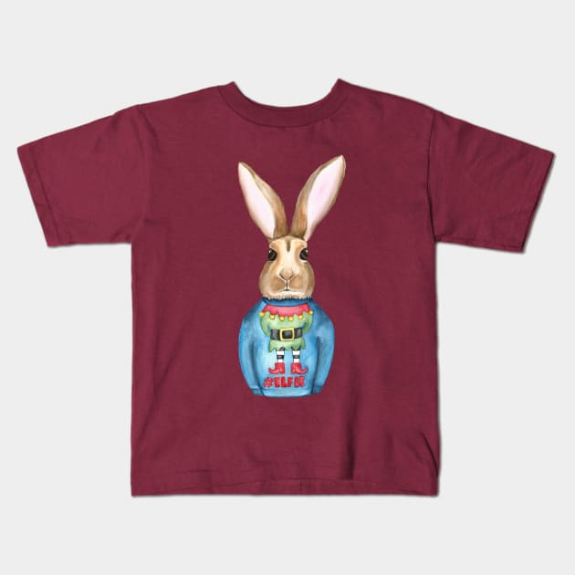 Rabbit wearing Christmas jumper Kids T-Shirt by Lapine_Curieuse